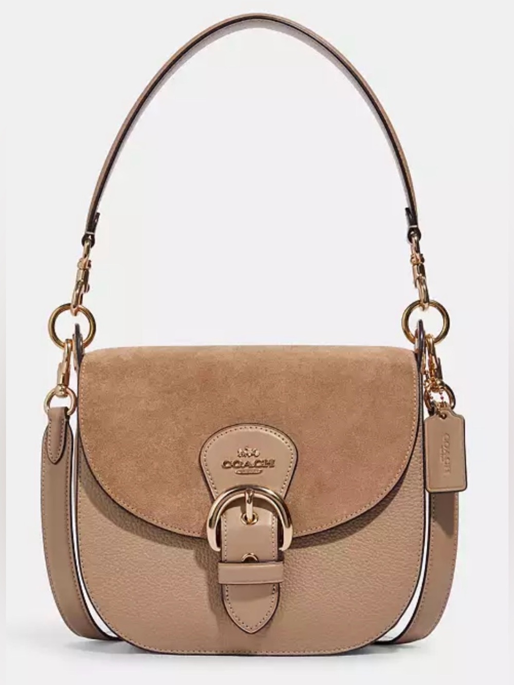 Coach Two-Tone Suede & Pebbled Leather Kleo Shoulder Bag 23; EUC